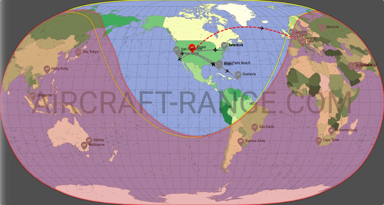Challenger 650 broker route map from Aspen-Pitkin County Airport (Sardy Field) (KASE)