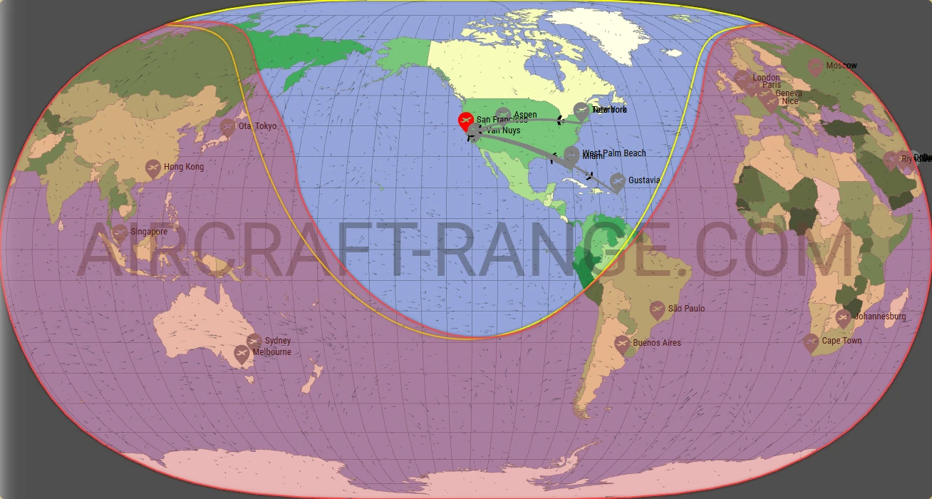 Challenger 650 broker route map from San Francisco International Airport (KSFO)