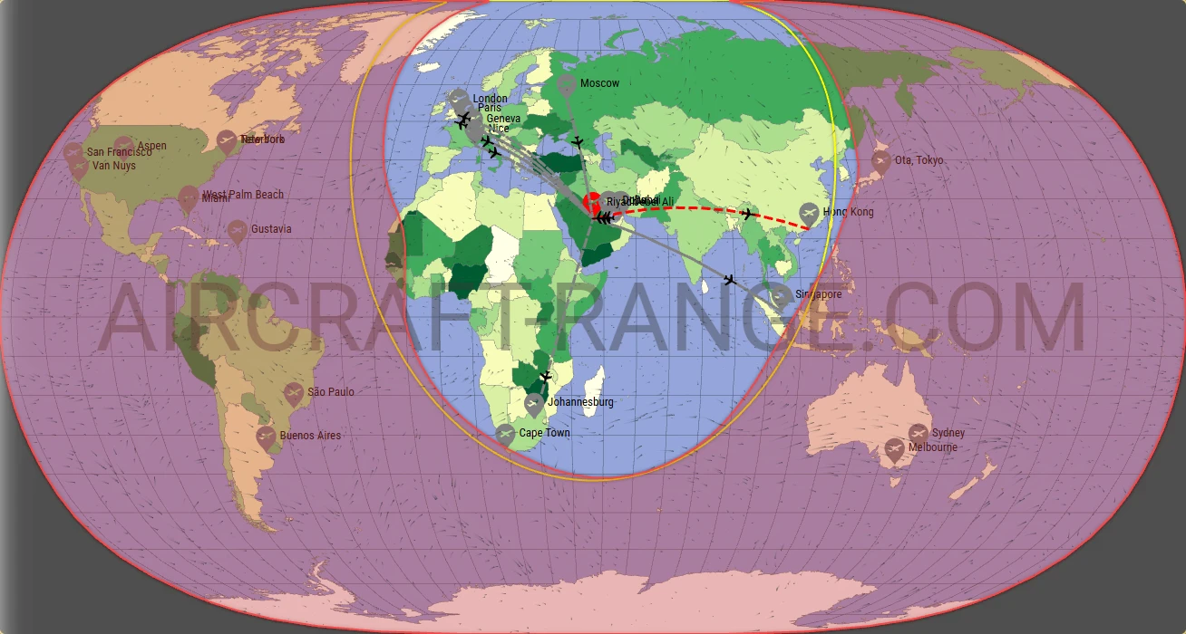 Challenger 650 broker route map from King Khalid International Airport (OERK)