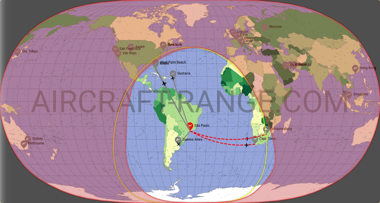 Challenger 650 broker route map from São Paulo/Guarulhos–Governor André Franco Montoro International Airport (SBGR)