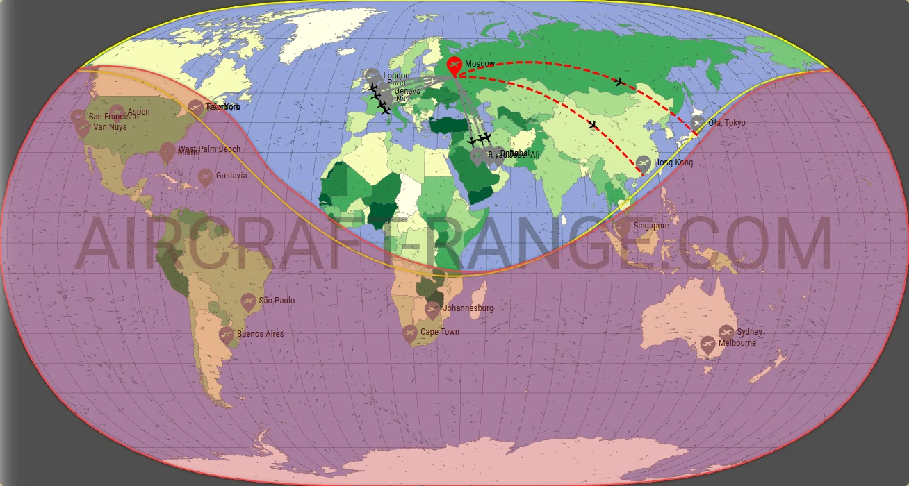 Challenger 650 broker route map from Vnukovo International Airport (UUWW)