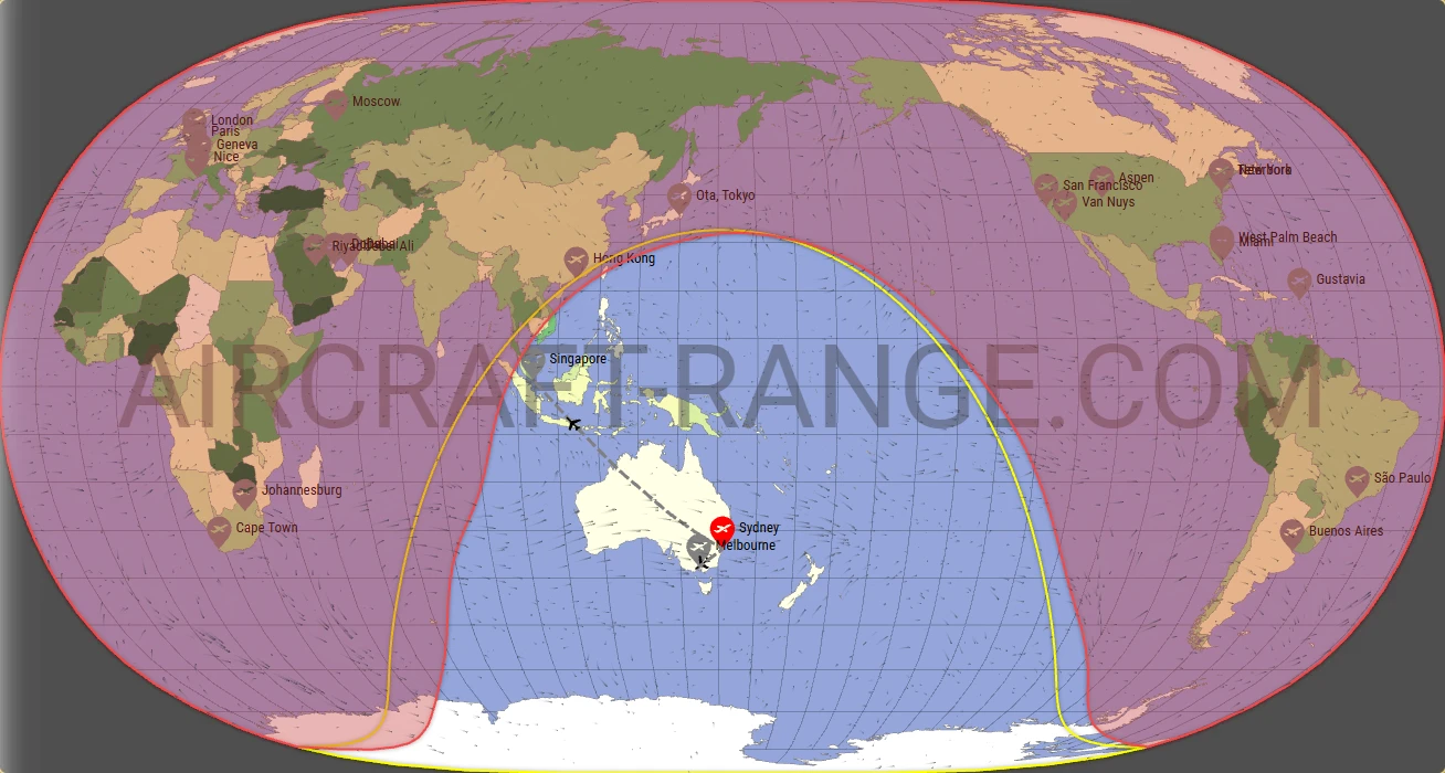 Challenger 650 broker route map from Sydney Kingsford Smith International Airport (YSSY)