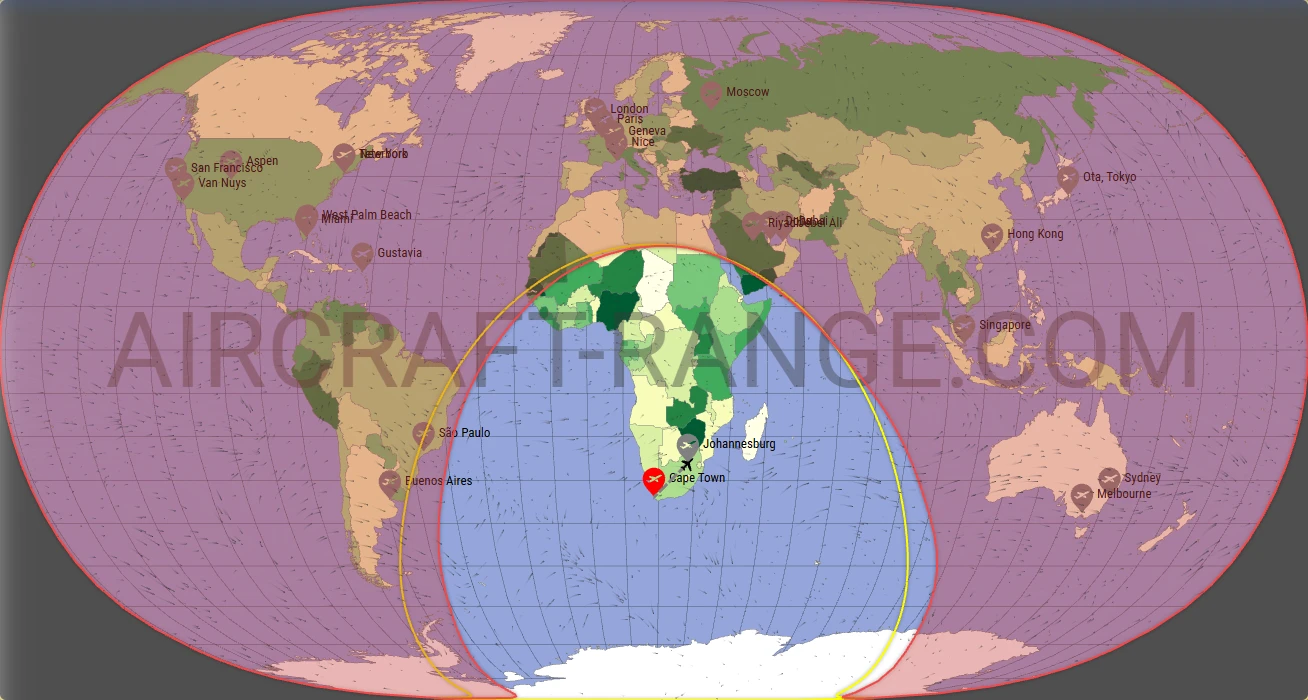 Citation Longitude broker route map from Cape Town International Airport (FACT)
