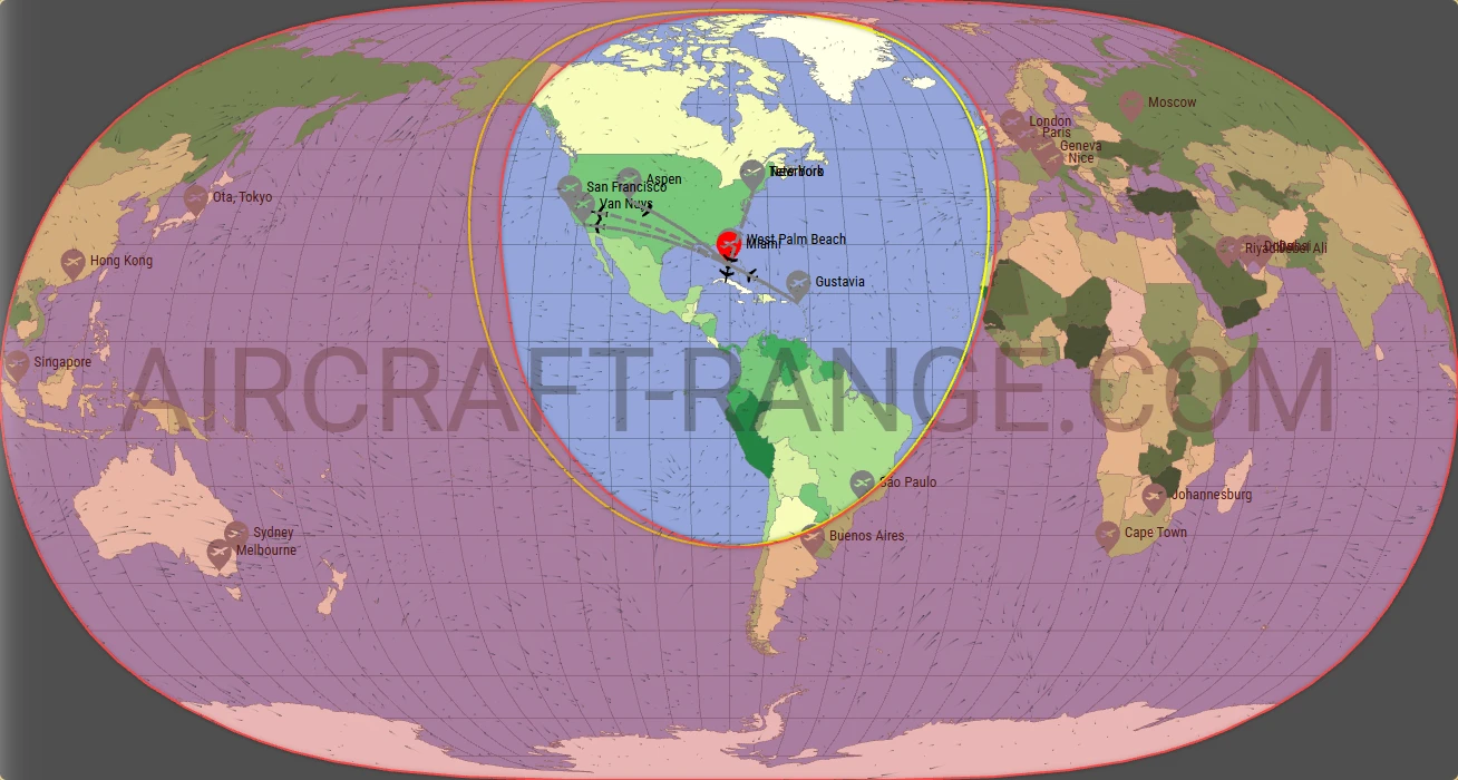 Citation Longitude broker route map from Miami-Opa Locka Executive Airport (KOPF)