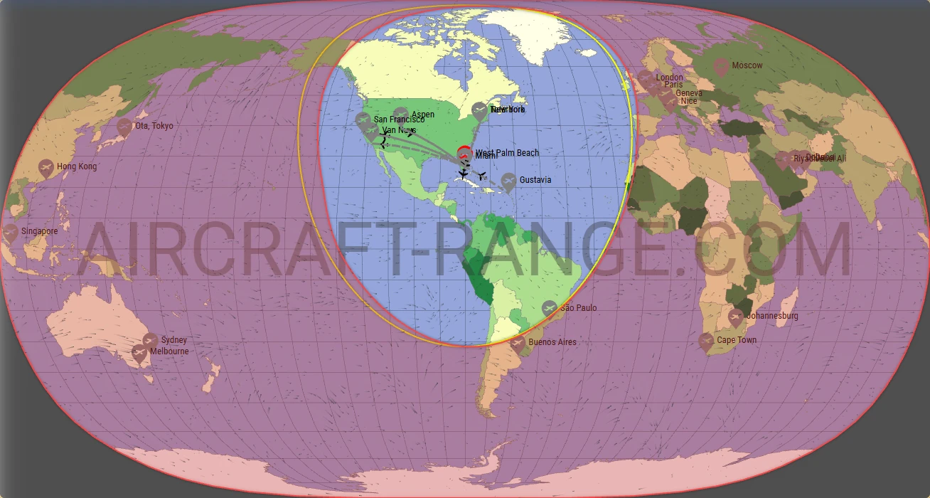 Citation Longitude broker route map from Palm Beach International Airport (KPBI)
