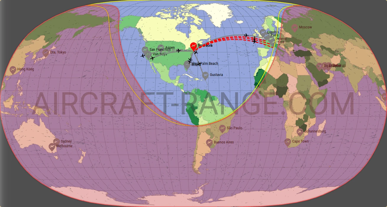 Citation Longitude broker route map from Teterboro Airport (KTEB)