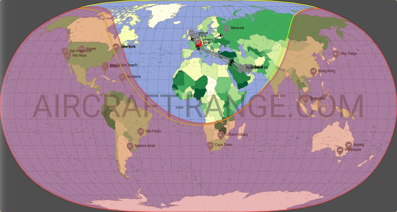 Citation Longitude broker route map from Nice-Côte d'Azur Airport (LFMN)
