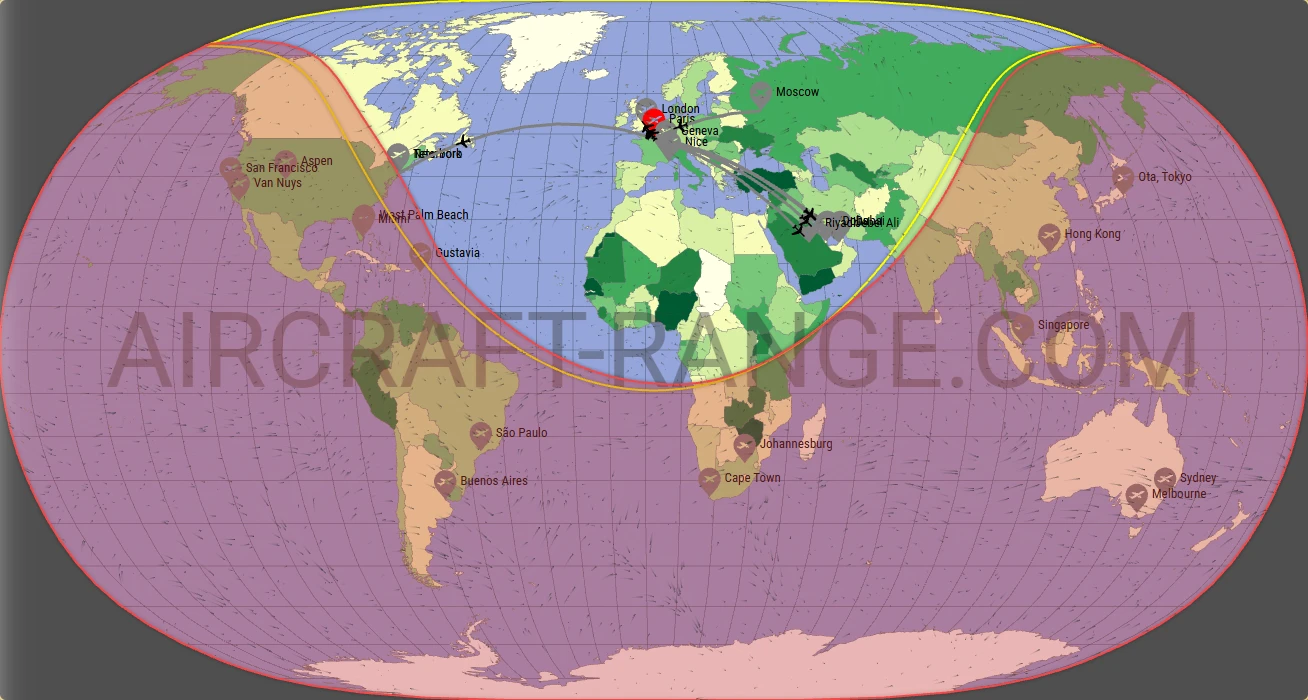 Citation Longitude broker route map from Paris-Le Bourget International Airport (LFPB)
