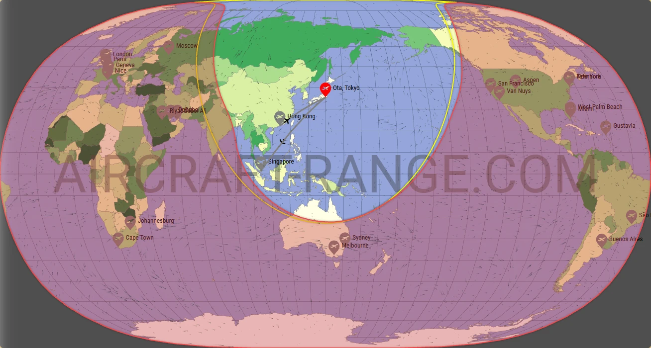 Citation Longitude broker route map from Tokyo Haneda International Airport (RJTT)
