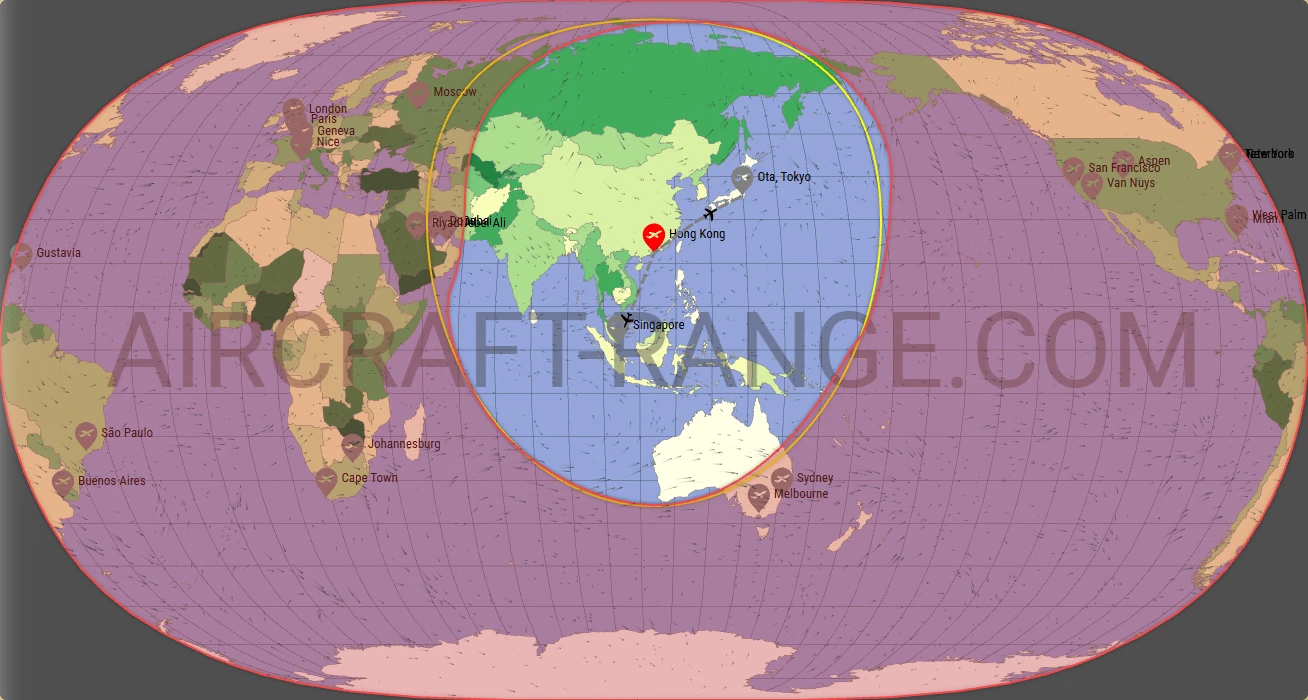 Citation Longitude broker route map from Hong Kong International Airport (VHHH)