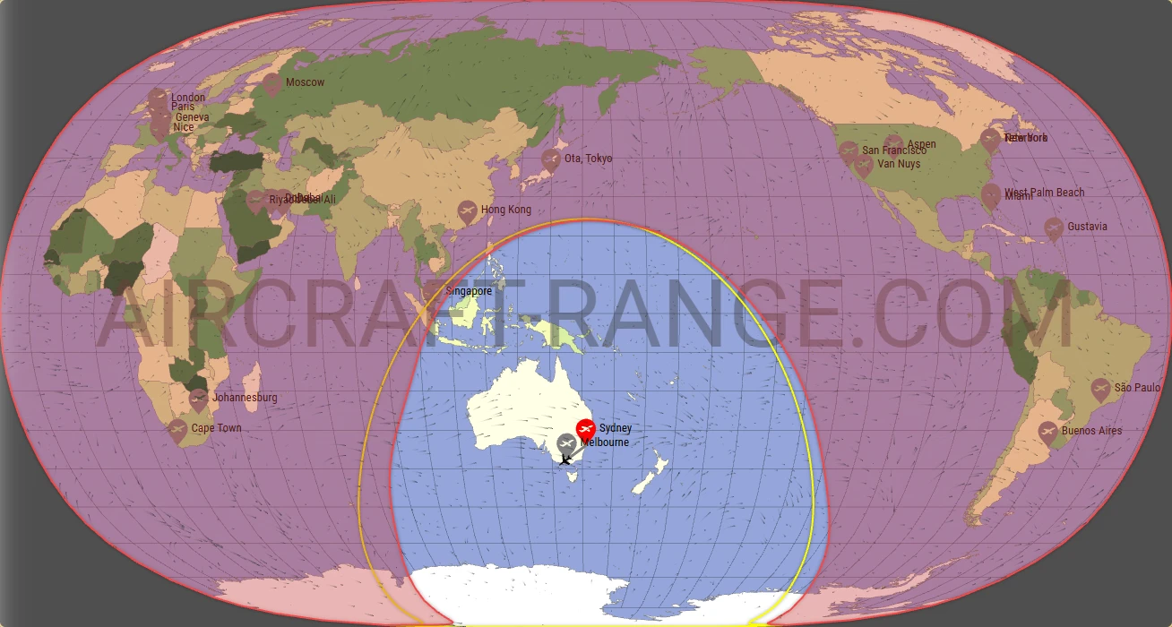 Citation Longitude broker route map from Sydney Kingsford Smith International Airport (YSSY)