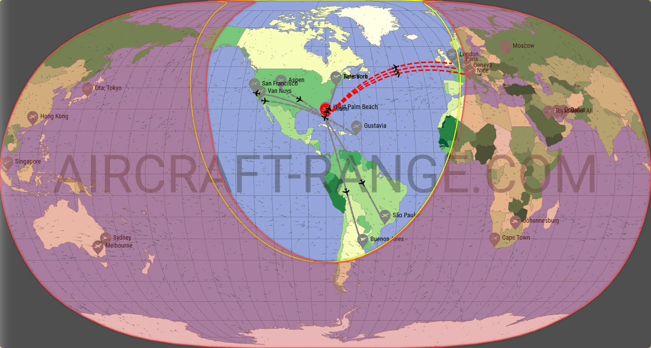 Embraer Praetor 600 broker route map from Miami-Opa Locka Executive Airport (KOPF)
