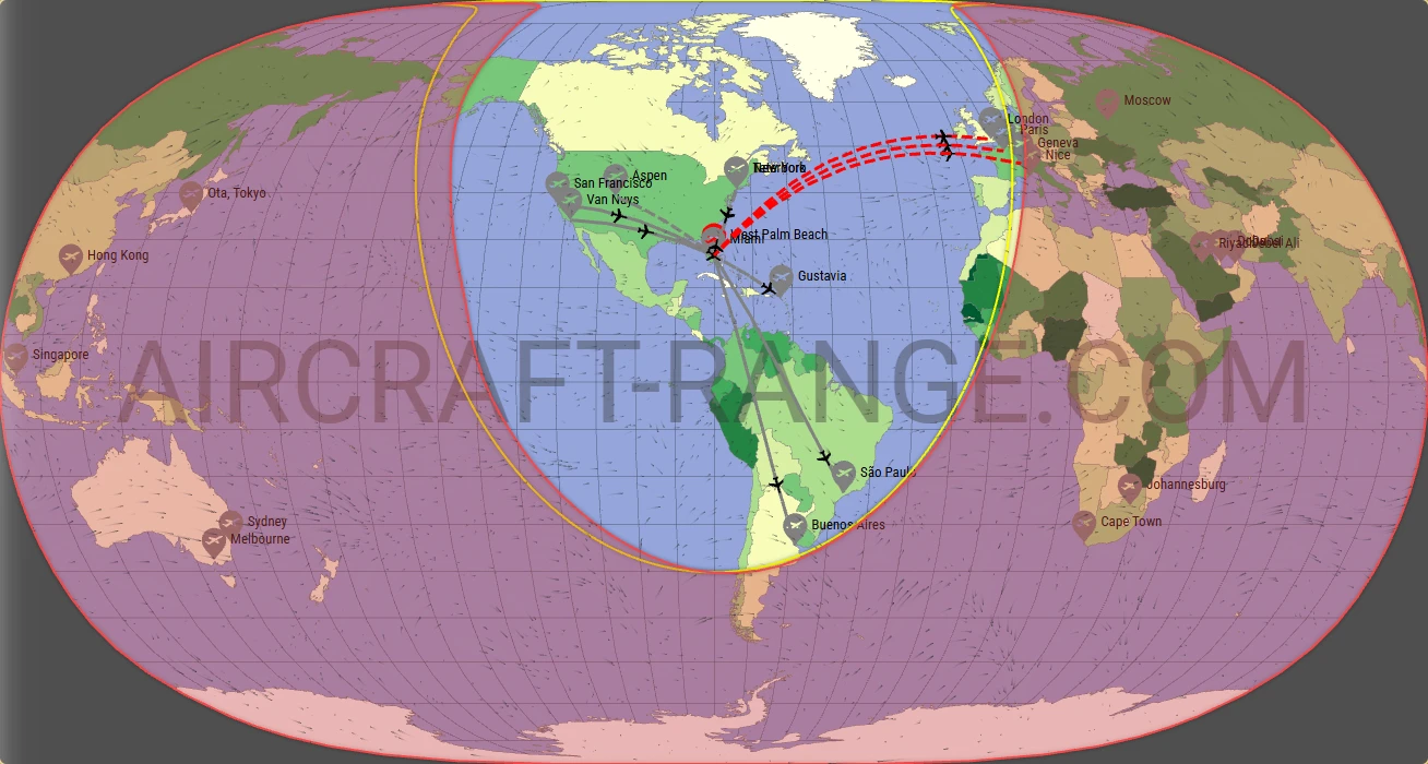 Embraer Praetor 600 broker route map from Palm Beach International Airport (KPBI)