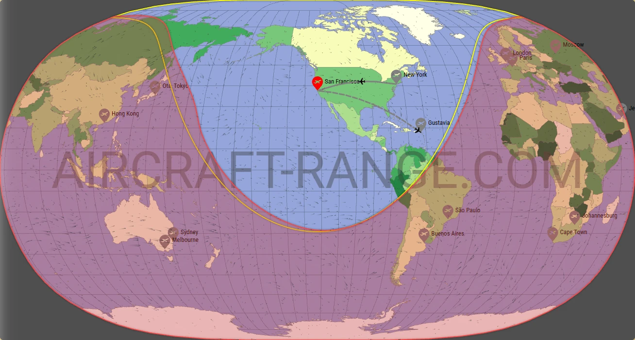 Embraer Praetor 600 broker route map from San Francisco International Airport (KSFO)