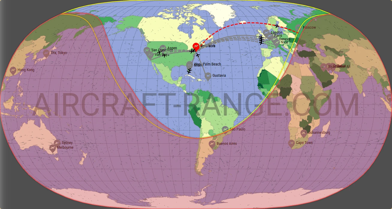 Embraer Praetor 600 broker route map from Teterboro Airport (KTEB)
