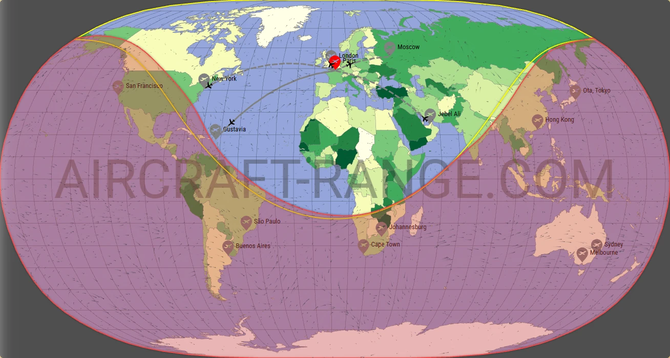 Embraer Praetor 600 broker route map from Paris-Le Bourget Airport (LFPB)