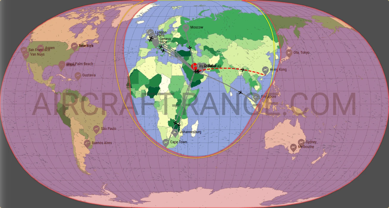 Embraer Praetor 600 broker route map from King Khalid International Airport (OERK)