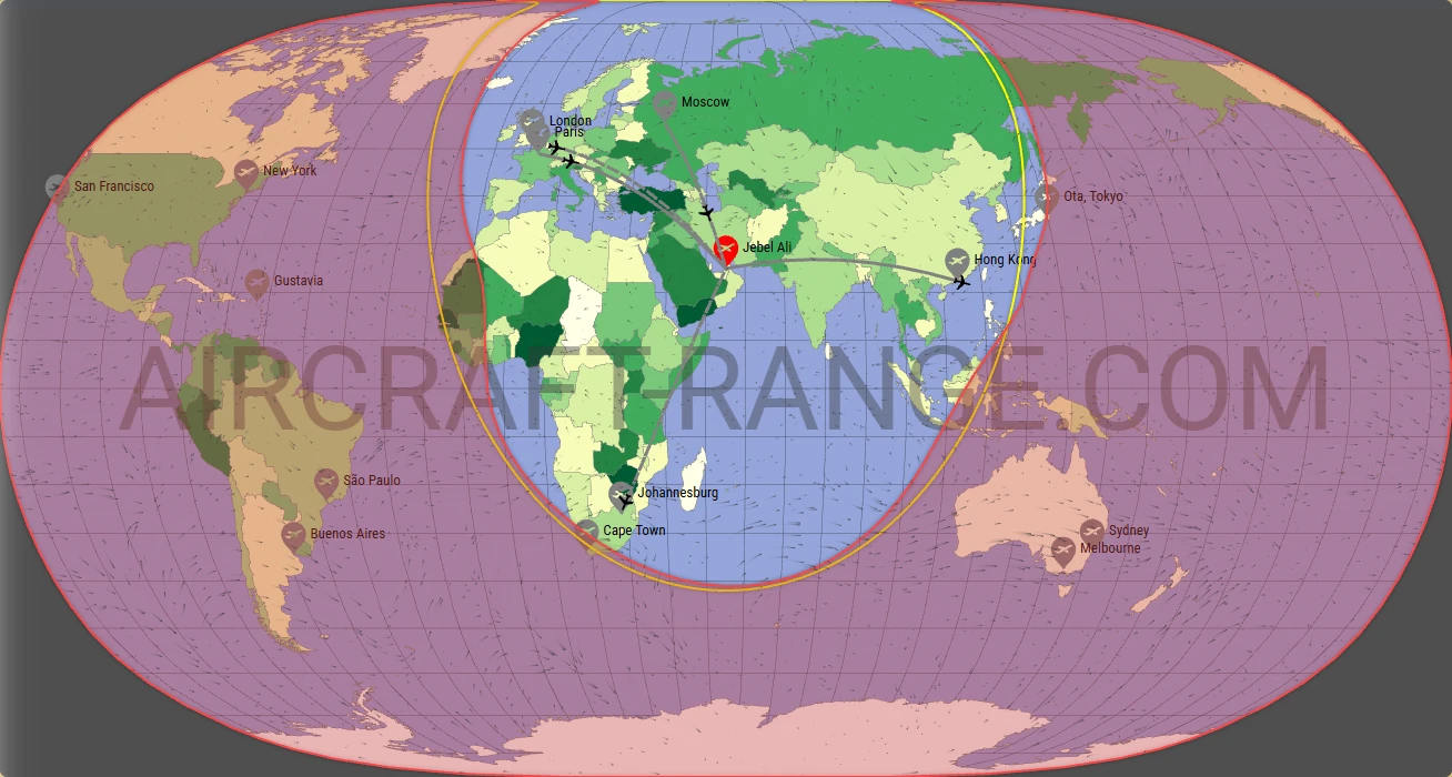 Embraer Praetor 600 broker route map from Al Maktoum International Airport (OMDW)
