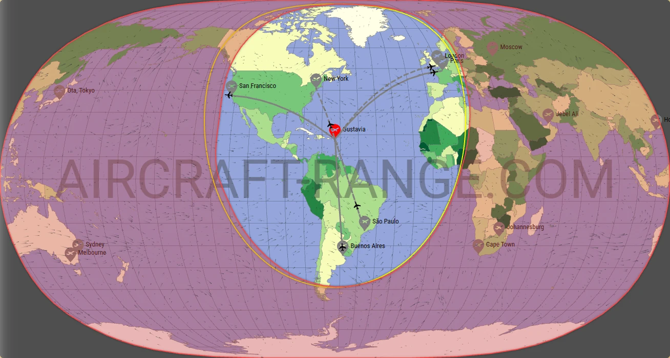 Embraer Praetor 600 broker route map from Gustaf III Airport (TFFJ)