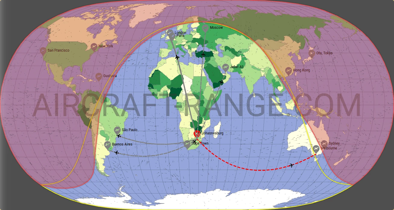 Falcon 6X broker route map from OR Tambo International Airport (FAOR)