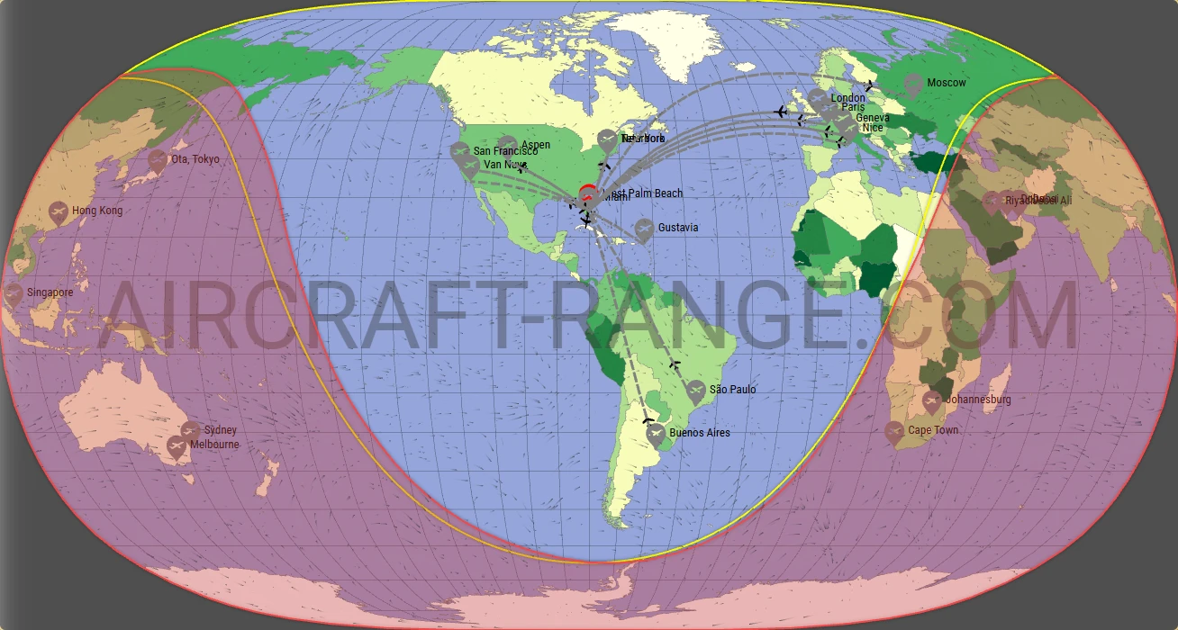 Falcon 6X broker route map from Palm Beach International Airport (KPBI)