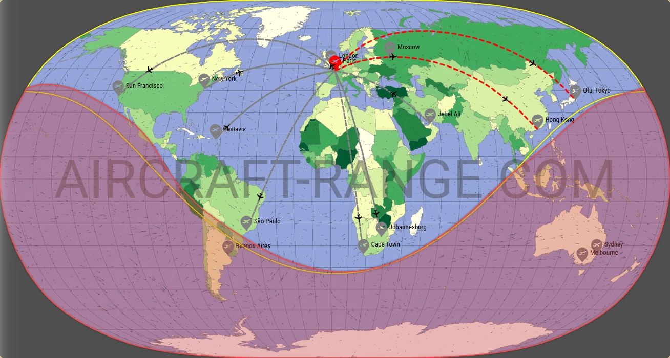 Falcon 6X broker route map from Paris-Le Bourget Airport (LFPB)