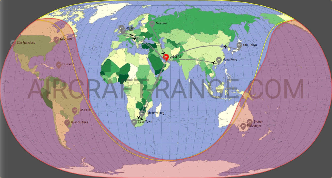 Falcon 6X broker route map from Al Maktoum International Airport (OMDW)