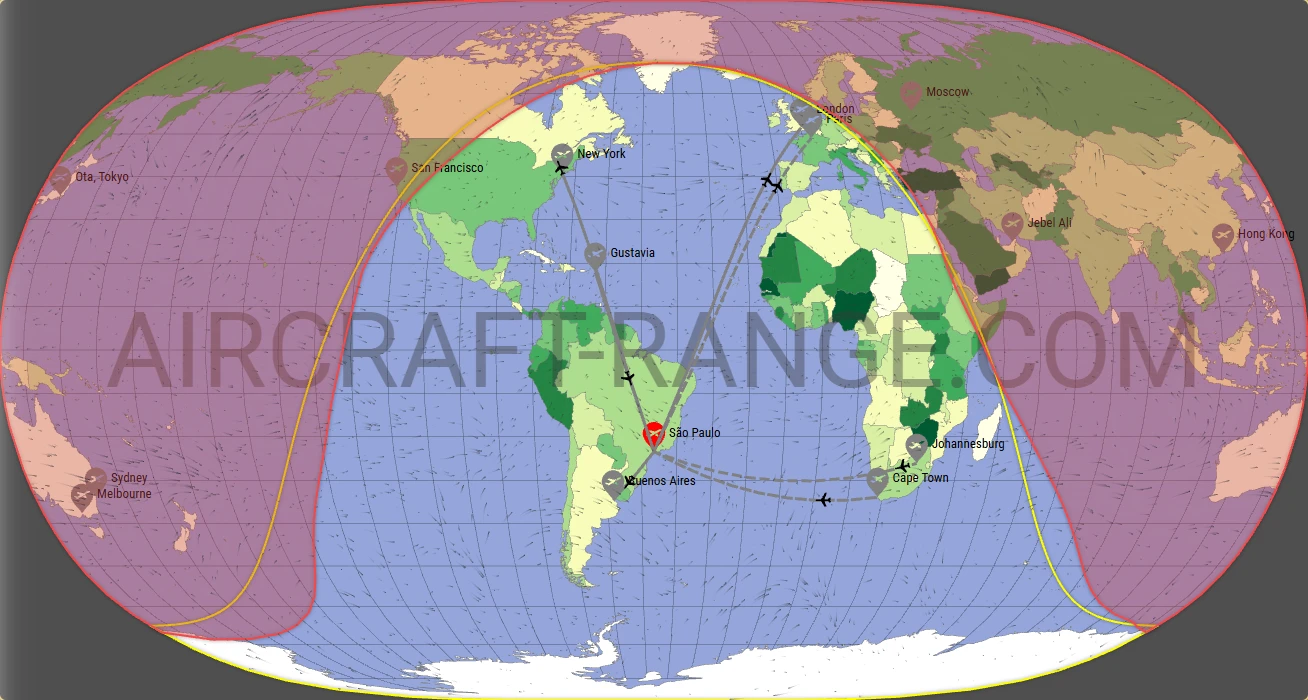 Falcon 6X broker route map from Guarulhos - Governador André Franco Montoro International Airport (SBGR)