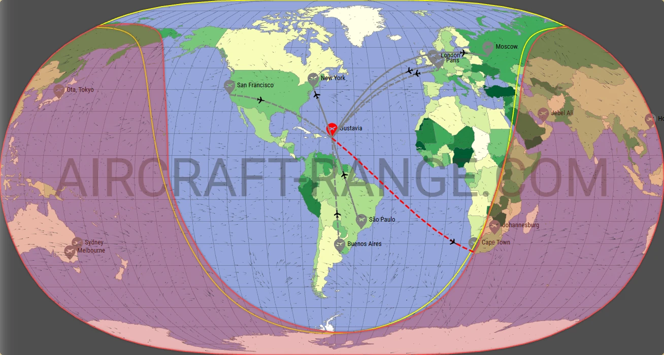 Falcon 6X broker route map from Gustaf III Airport (TFFJ)