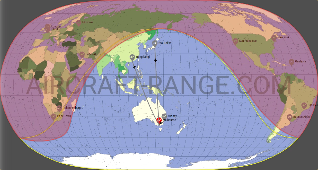 Falcon 6X broker route map from Melbourne International Airport (YMML)