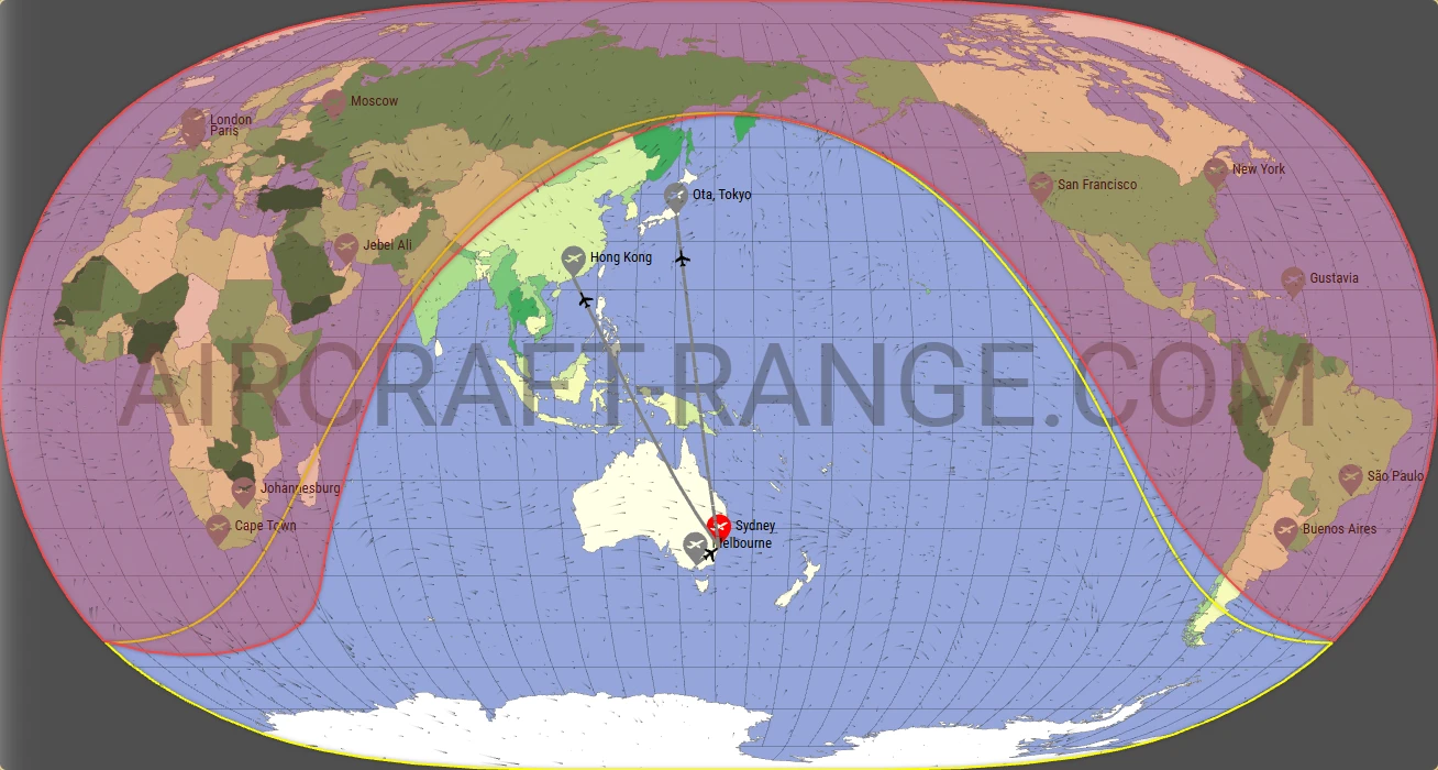 Falcon 6X broker route map from Sydney Kingsford Smith International Airport (YSSY)