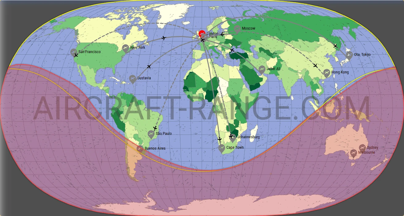 Falcon 7X broker route map from London City Airport (EGLC)