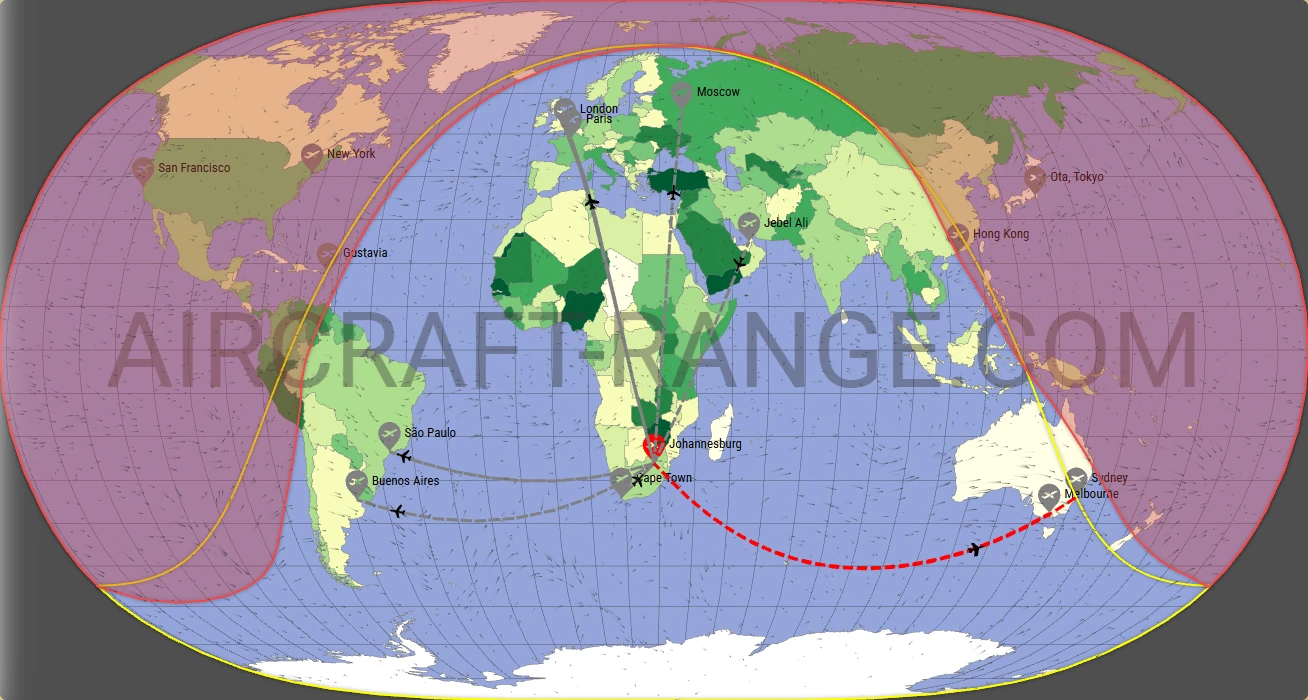 Falcon 7X broker route map from OR Tambo International Airport (FAOR)