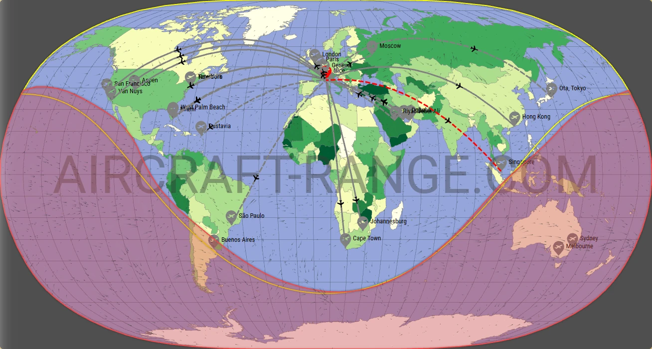 Falcon 7X broker route map from Nice-Côte d'Azur Airport (LFMN)