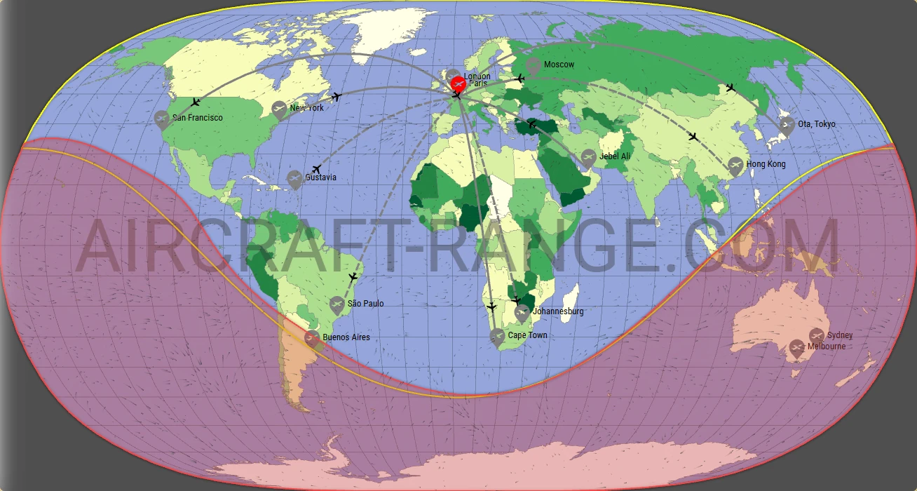 Falcon 7X broker route map from Paris-Le Bourget Airport (LFPB)