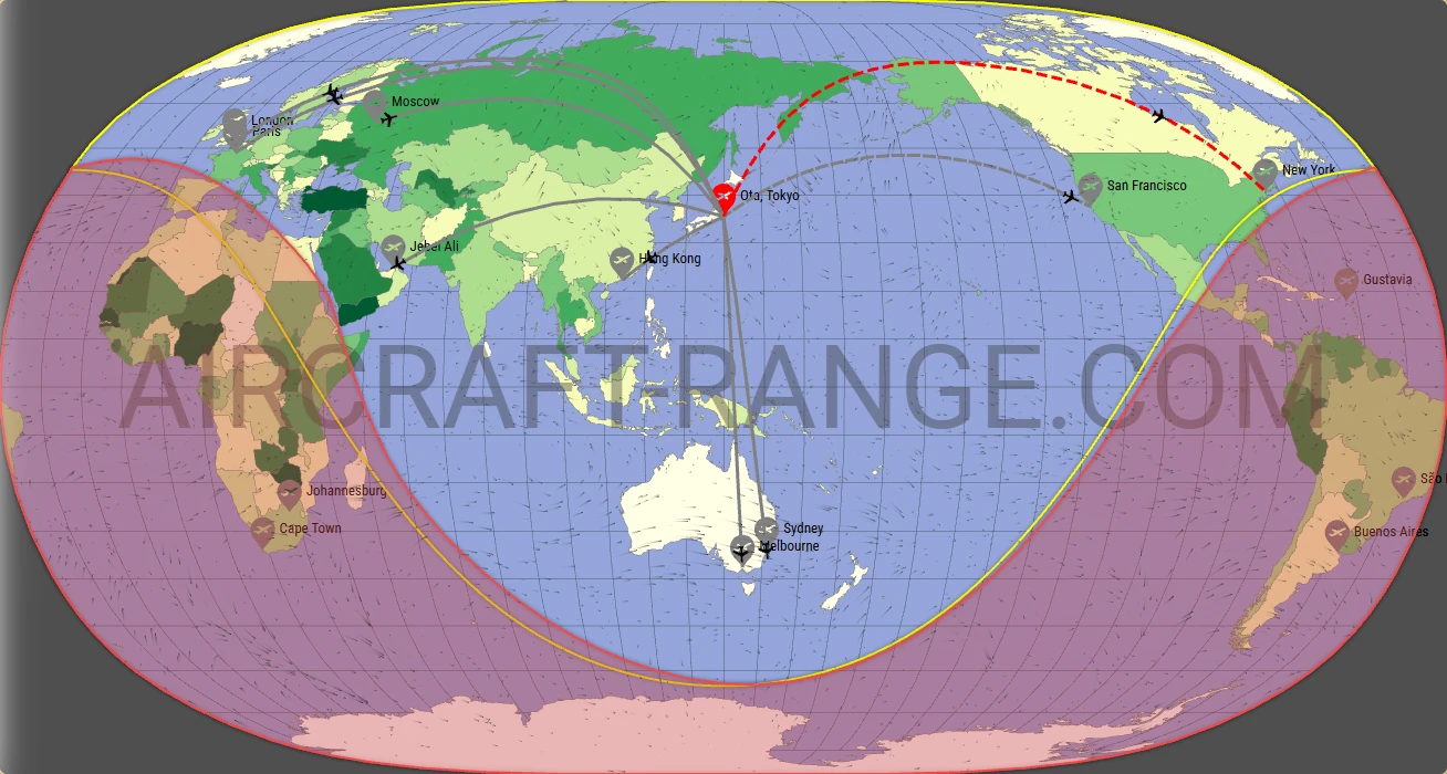 Falcon 7X broker route map from Tokyo Haneda International Airport (RJTT)