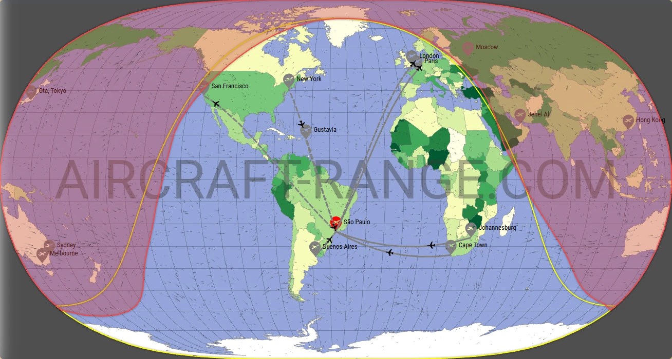 Falcon 7X broker route map from Guarulhos - Governador André Franco Montoro International Airport (SBGR)