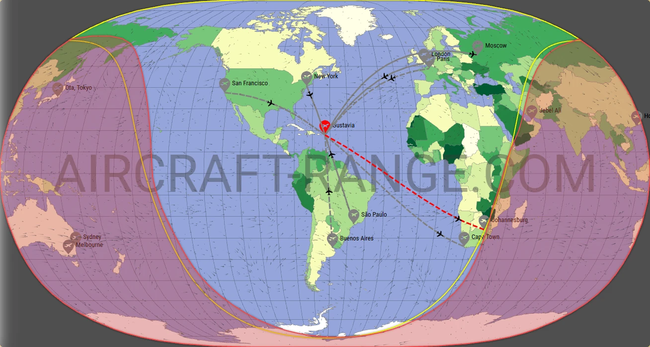 Falcon 7X broker route map from Gustaf III Airport (TFFJ)