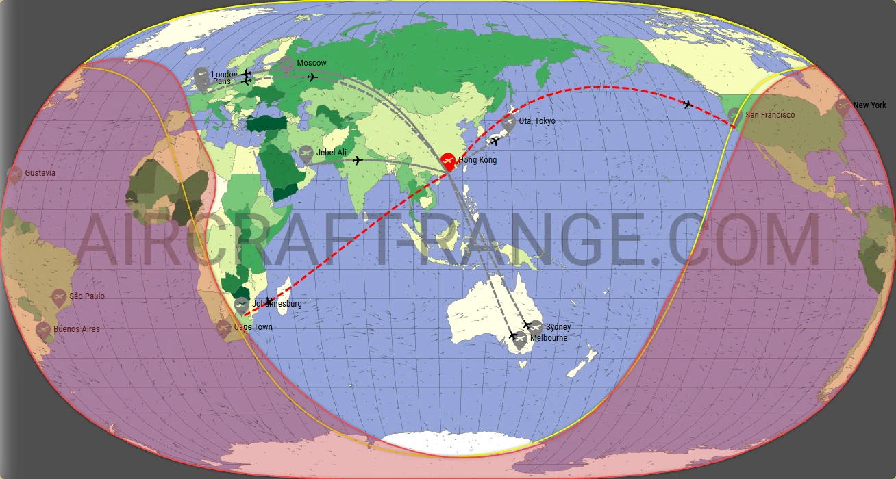 Falcon 7X broker route map from Hong Kong International Airport (VHHH)