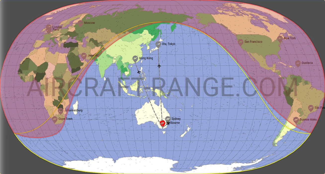 Falcon 7X broker route map from Melbourne International Airport (YMML)