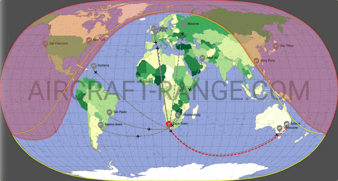 Falcon 8X broker route map from Cape Town International Airport (FACT)