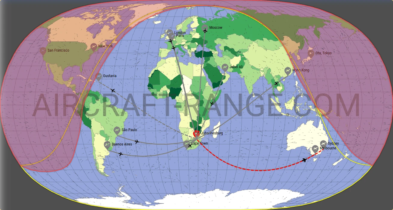 Falcon 8X broker route map from OR Tambo International Airport (FAOR)