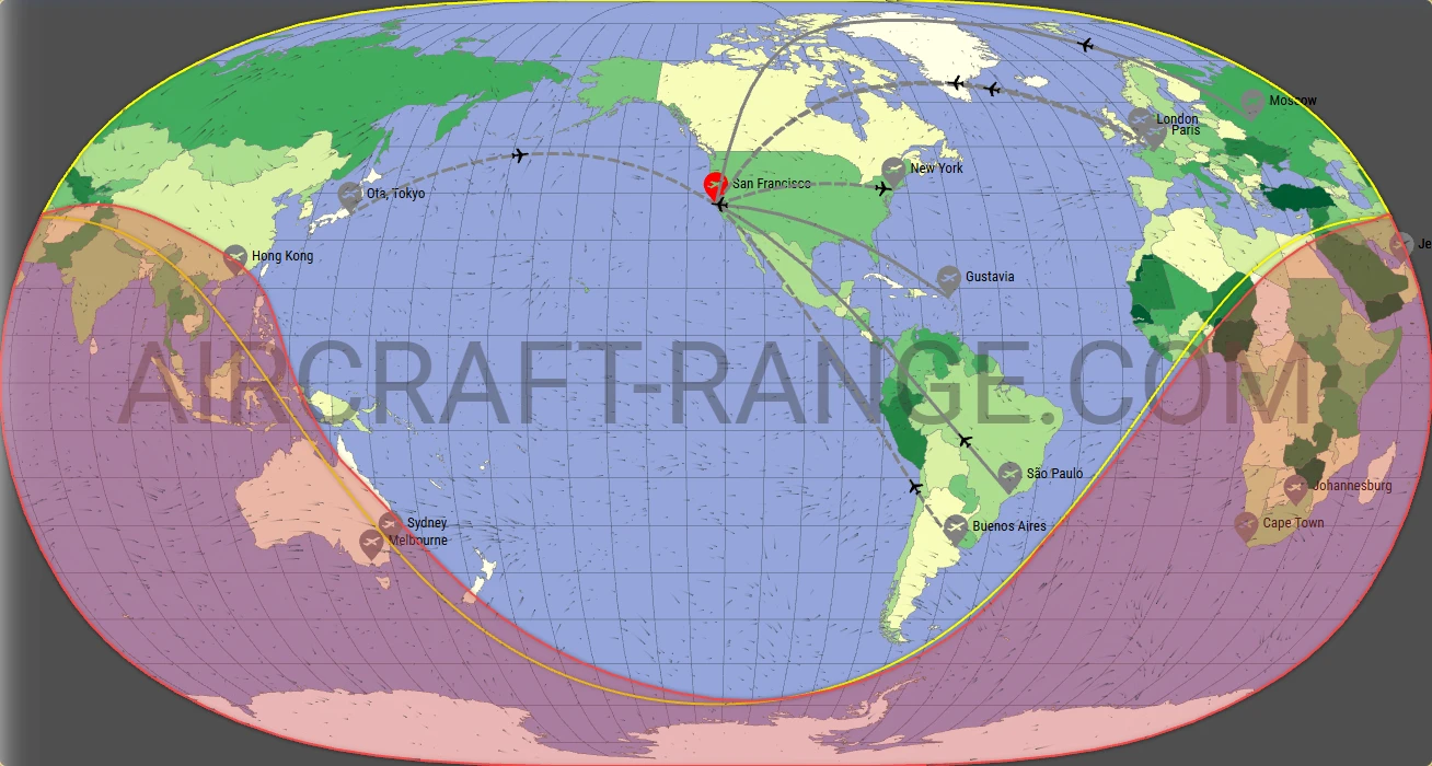 Falcon 8X broker route map from San Francisco International Airport (KSFO)