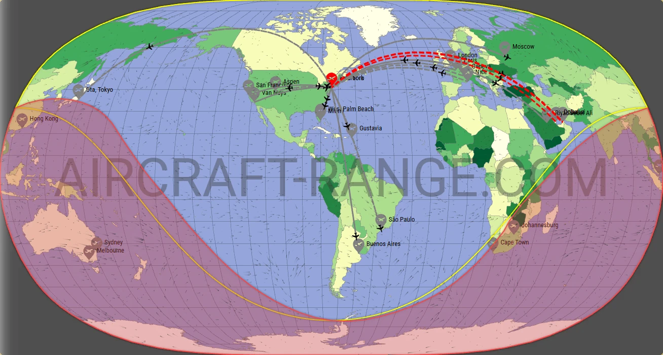 Falcon 8X broker route map from Teterboro Airport (KTEB)
