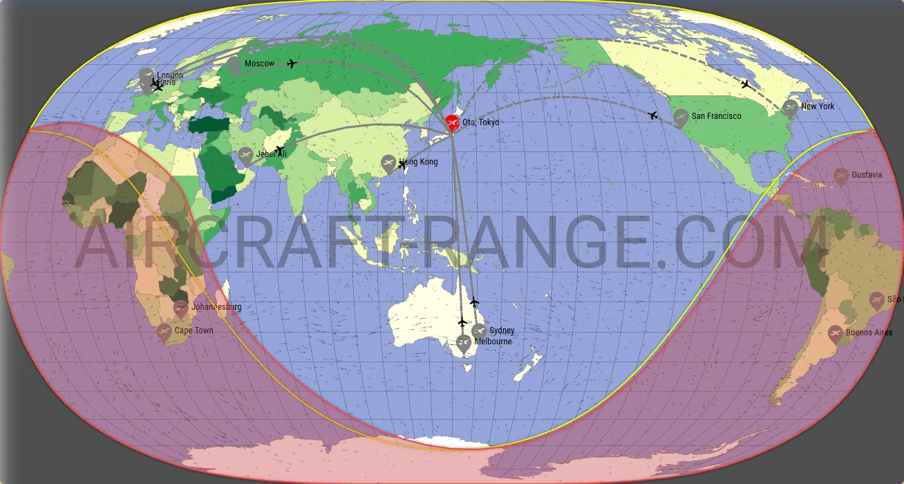 Falcon 8X broker route map from Tokyo Haneda International Airport (RJTT)