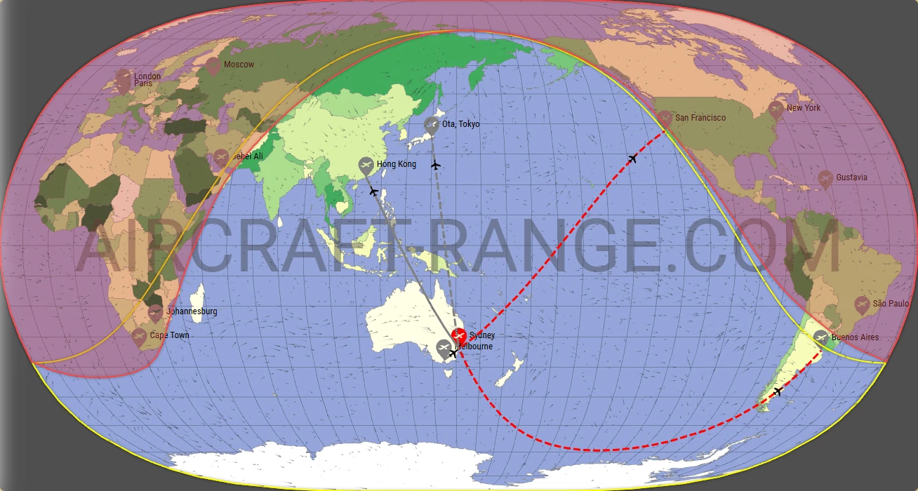 Falcon 8X broker route map from Sydney Kingsford Smith International Airport (YSSY)