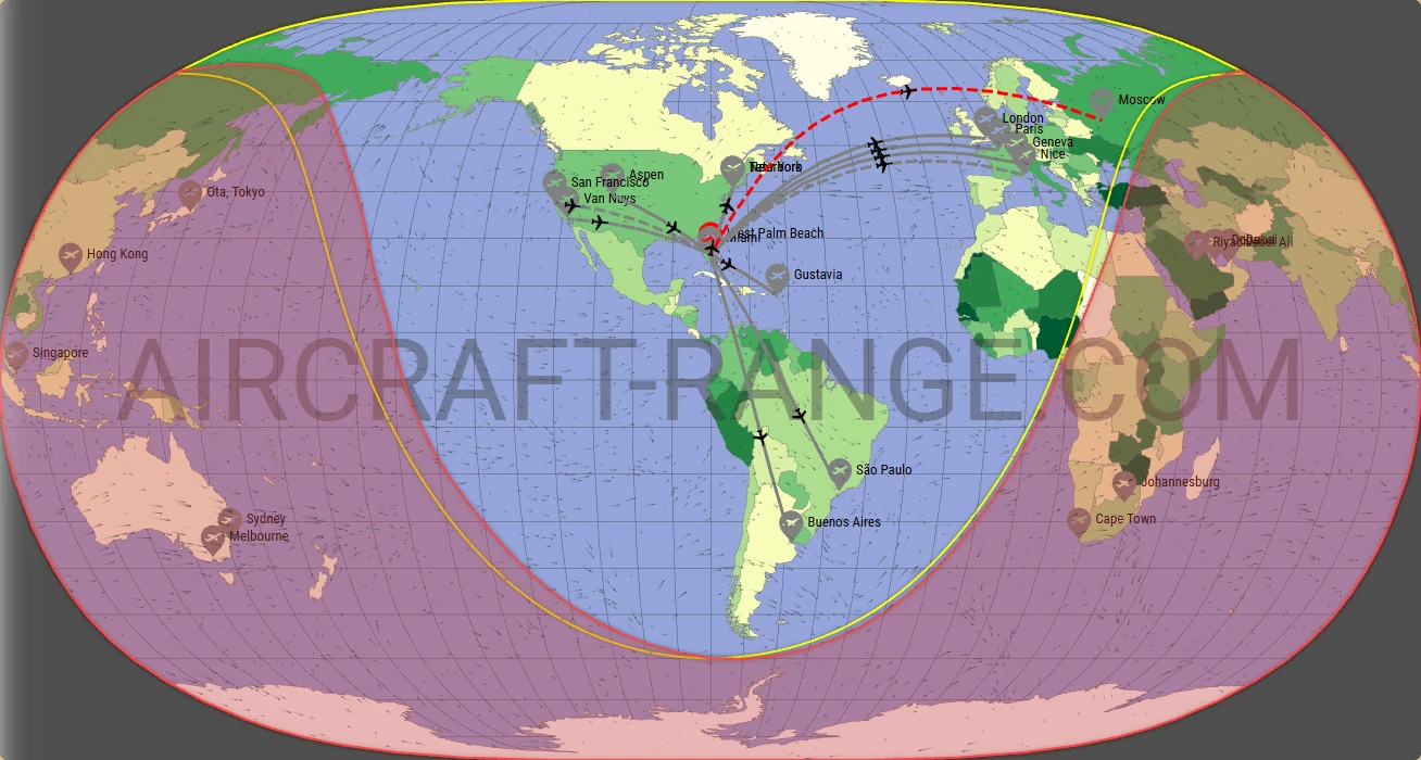 Global 5000 broker route map from Palm Beach International Airport (KPBI)