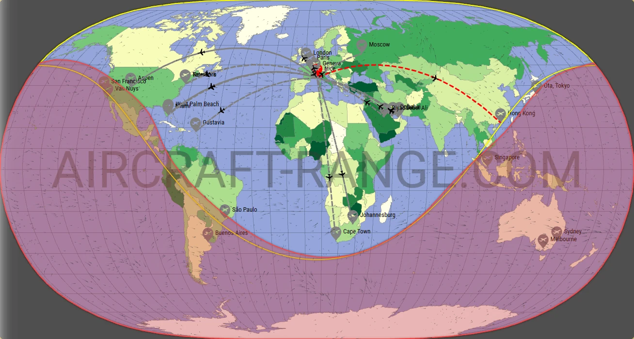 Global 5000 broker route map from Nice-Côte d'Azur Airport (LFMN)