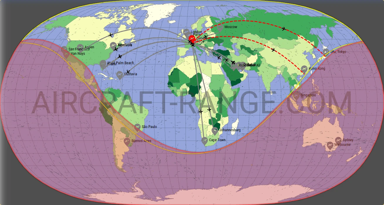 Global 5000 broker route map from Geneva International Airport (LSGG)