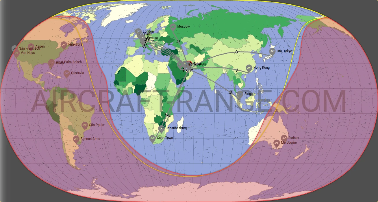 Global 5000 broker route map from Dubai International Airport (OMDB)